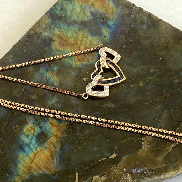 Ross-Simons Gold Vermeil Sterling Silver Triple Heart Sapphire Pendant Necklace - Picture 12 of 16